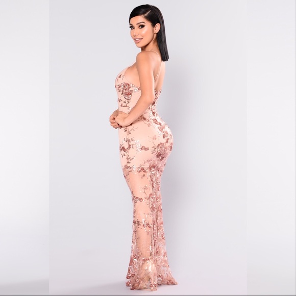 Rose gold sparkly sexy long dress - Picture 1 of 3